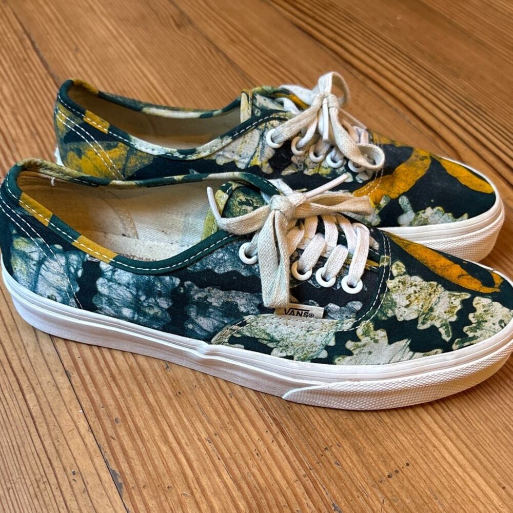 VANS Authentic Della Batik green yellow low top lace unisex‎ sneakers SZ W8 M6.5
